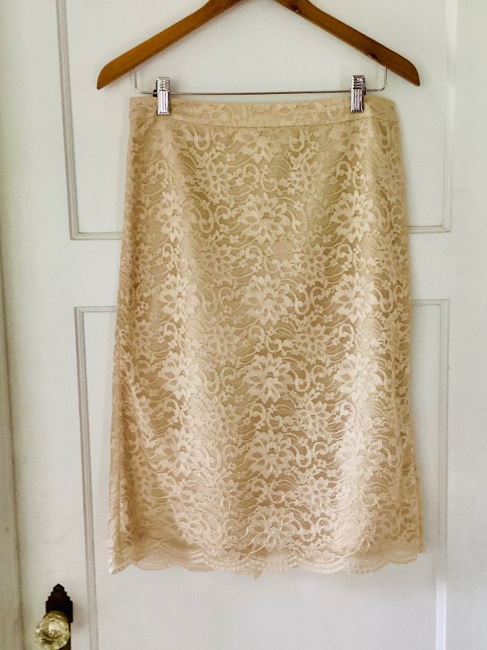 Banana Republic Champagne Lace Overlay Pencil Skirt Women’s 6 Elegant Career
